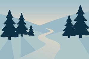 Serene Winter Landscape with Stylized Trees and Meandering Pathway vector