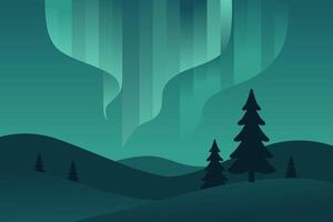 Abstract landscape with aurora borealis and dark trees vector