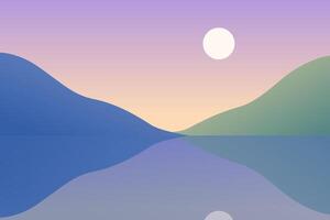 Serene Landscape at Sunrise with Mountains and Calm Water Reflection vector