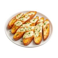 potato wedges with cheese and herbs on a plate png
