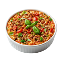 italian pizza in a bowl with tomato and basil png