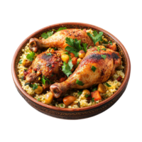 chicken with couscous and vegetables on a plate png
