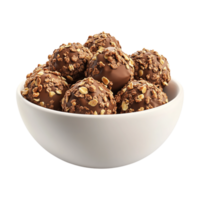 a chocolate truffles in a bowl on a transparent background png