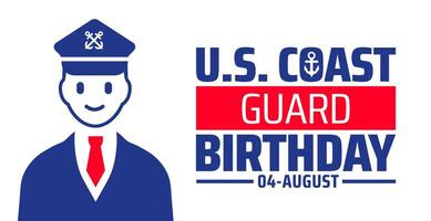 U.S. coast guard birthday or happy birthday us coast guard background, banner or poster design template. observed every year in August. Holiday concept. Use to any Template, card, poster, placard. vector