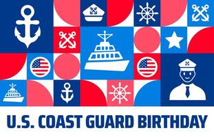 us coast guard birthday or happy birthday us coast guard Geometric shape pattern background, banner or poster design template. observed every year in August. Holiday concept. Use to any Template, card vector