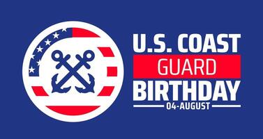 U.S. coast guard birthday or happy birthday us coast guard background, banner or poster design template. observed every year in August. Holiday concept. Use to any Template, card, vector