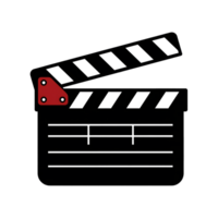 Black and White Clapperboard Movie Icon Red Hinge Detail isolated on a transparent background png