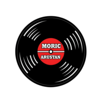 Black Vinyl Record Icon with Red M O R I C A R U S T A N Label isolated on a transparent background png