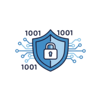 Blue Shield Icon with Padlock and Binary Code isolated on a transparent background png