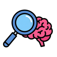 Blue Magnifying Glass Examining Pink Brain Icon isolated on a transparent background png