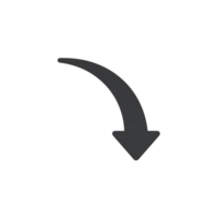 Dark Gray Curved Down Arrow Icon Silhouette isolated on a transparent background png