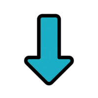 Cyan Blue Down Arrow Icon Black Outline isolated on a transparent background turquoise png
