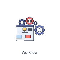 Colorful Workflow Diagram with Gears Icon isolated on a transparent background cogs png