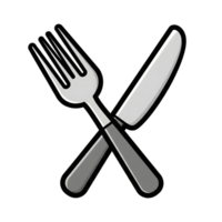 Crossed Silver Fork and Knife Icon Illustration isolated on a transparent background png