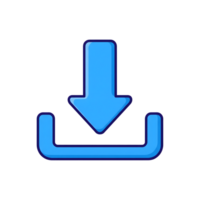 Cyan Blue Cartoon Download Arrow Icon isolated on a transparent background image png