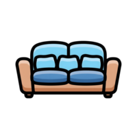 Cartoon Sofa Icon Light Blue Cushions Tan Frame isolated on a transparent background png