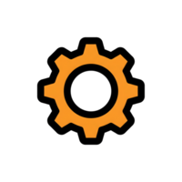 Orange Gear Icon Black Background Settings Cogwheel isolated on a transparent background png