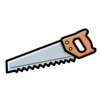 Hand Saw Icon Light Grey Metal Orange Wooden Handle isolated on a transparent background png