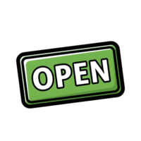 Green Open Sign Rectangular Icon White Letters isolated on a transparent background png