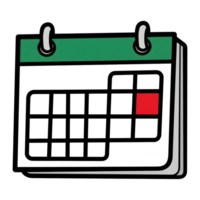 Green and White Calendar Icon Single Red Day Marked isolated on a transparent background png