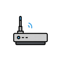 Gray Wifi Router Icon with Blue Antenna and Signal isolated on a transparent background png