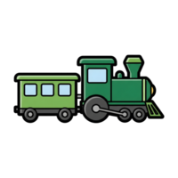 Green Toy Train Locomotive and Passenger Car Icon isolated on a transparent background png