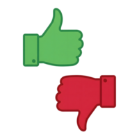 Green Thumbs Up and Red Thumbs Down Icons isolated on a transparent background like png