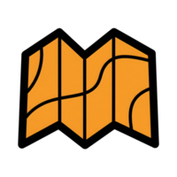 Orange Folded Map Icon Black Lines Navigation Guide isolated on a transparent background png