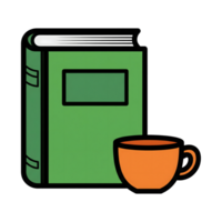Green Book and Orange Coffee Cup Icon isolated on a transparent background book icon png