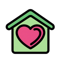 Green House Icon with Pink Heart Inside isolated on a transparent background home png