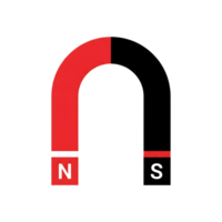 Red and Black Horseshoe Magnet Icon with N S Poles isolated on a transparent background png