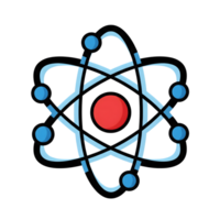 Red Nucleus Atom Icon Blue Orbiting Electrons isolated on a transparent background png