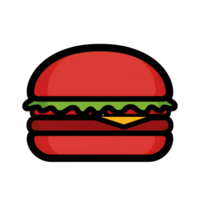 Red Double Cheeseburger Icon Cartoon Style isolated on a transparent background red burger png