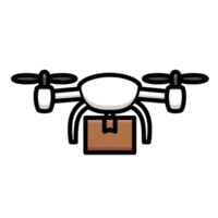 White Drone Carrying Brown Package Icon isolated on a transparent background delivery png