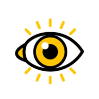 Yellow Eye Icon with Black Outline and Yellow Rays isolated on a transparent background png