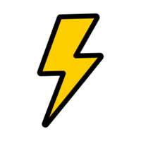 Yellow Lightning Bolt Icon Black Outline isolated on a transparent background symbol png