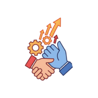 Two Hands Shaking Gears Upward Arrows Partnership Icon isolated on a transparent background png