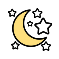 Yellow Crescent Moon and Five Stars Icon isolated on a transparent background night png