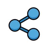 Three Blue Circles Connected Share Icon isolated on a transparent background social media png