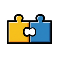 Two Interlocking Puzzle Pieces Yellow Blue Icon isolated on a transparent background png