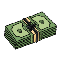 Stack of Green U S Dollar Bills Tied with Rubber Band icon isolated on a transparent background png