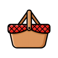 Tan Picnic Basket Red Checkered Liner Icon isolated on a transparent background image png