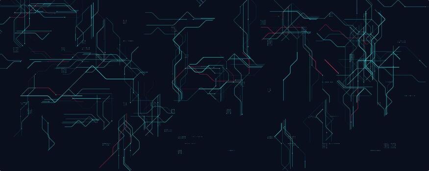 Futuristic Technology Circuit Background. Glowing Blue Lines, Complex Data Nodes, and Sci-Fi Digital Interface Design. Perfect for AI, Cyber UI, and Innovation Projects. Illustration. vector