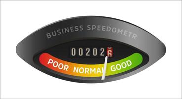 Business Speedometer With 2026 Year Rolling Into View, Measurement Tool Of Efficiency, Growth Indicator And Annual KPI Monitoring Panel. Illustration vector