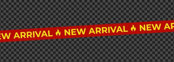 Hot new arrival banner with fire flame icons and bold red yellow design. Eye-catching sale alert for product promotions, web ads, store displays. illustration. vector