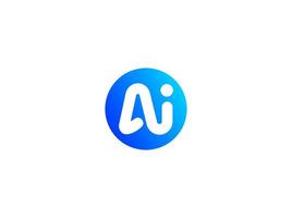 AI logo, smart assistant symbol, chatbot icon. Modern blue tech identity, digital neural interface, innovation app branding. Friendly rounded style for startup logotype design. illustration vector