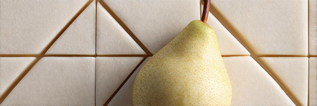 Abstract Pear Slice Arranged on Geometric Tiles With a Clean Background Showcasing the Unique Patterns and Colors in the Right Zone photo