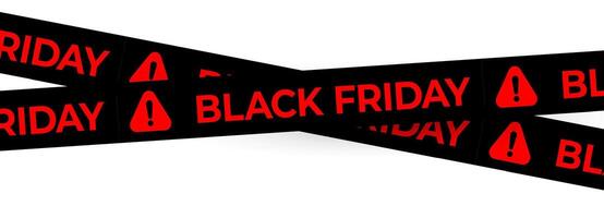 Black Friday Sale Banner With Red Warning Tape On White Background. Ideal For E-Commerce Promotions, Special Deals, And Marketing Materials. Illustration. vector