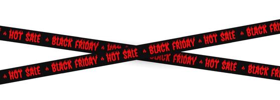 Black Friday Hot Sale Ribbon with Red Flaming Text on Black Tape. Ideal for Ecommerce, Retail Discounts, Shopping Promotions, and Urgent Offers. Illustration vector