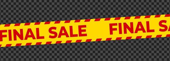 Final sale banner tape with bold red text on yellow background, diagonal layout, border stripe, attention-grabbing design for retail advertising, store promo, marketing materials. illustration. vector